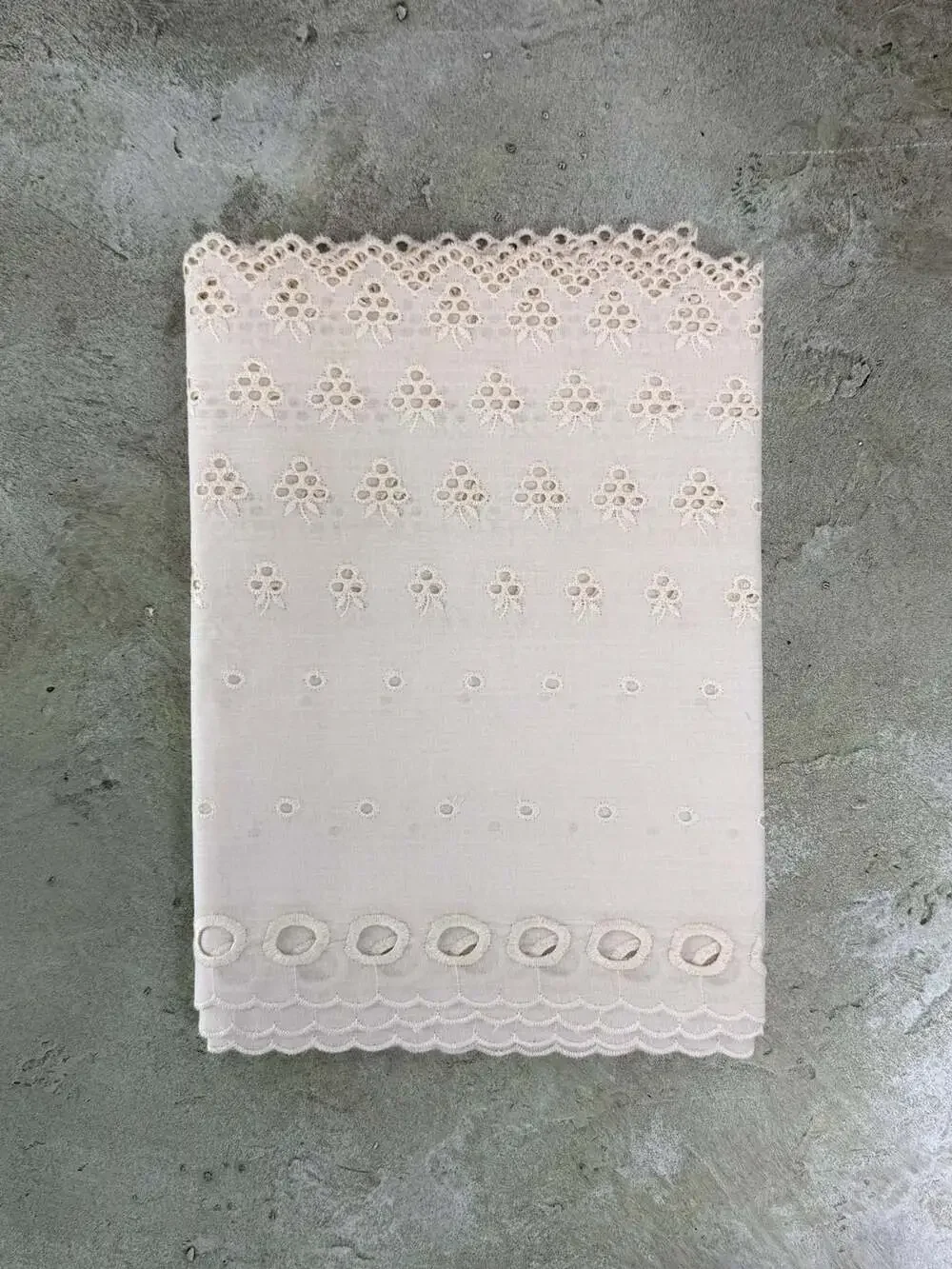 Cream Cotton Eyelet Lace Trim Scalloped Border Floral Embroidery - 3.25 yards